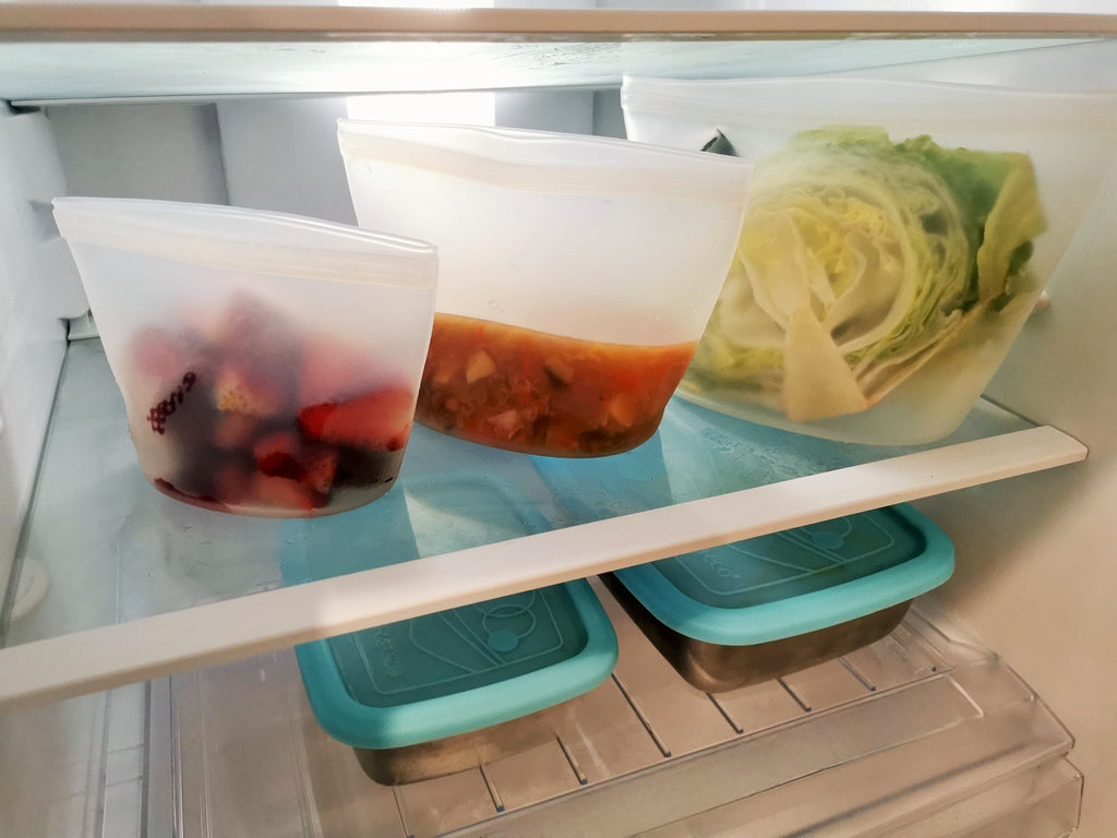 Store fruit,  veggies and leftovers in fridge and freezer.