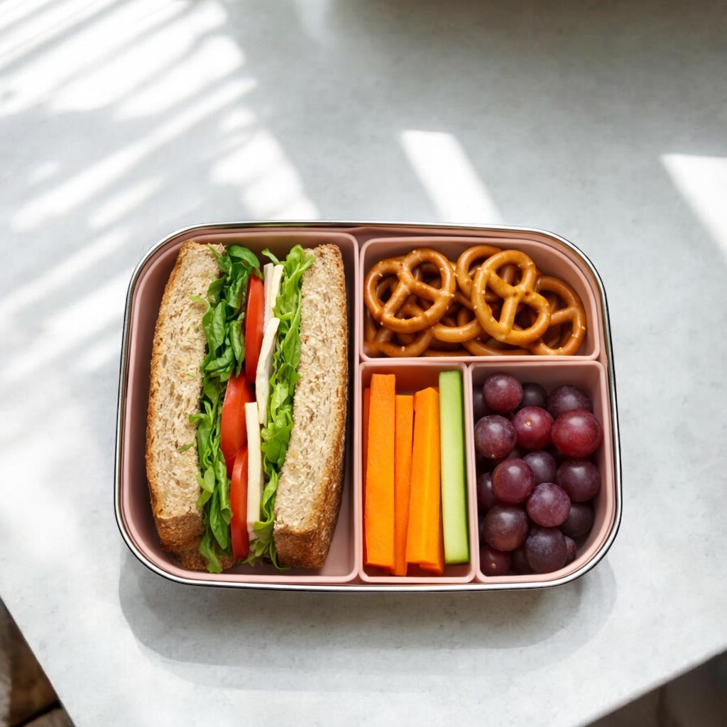 Stainless Steel Lunch Box with Removable 4 Silicone Compartments