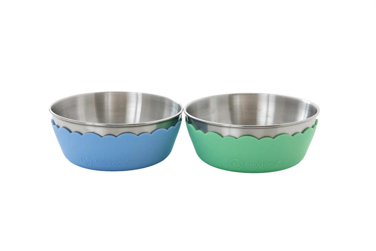 Pastel Salad Bowl 4pcs (2 x stainless steel bowls, 2 x silicone bowls)