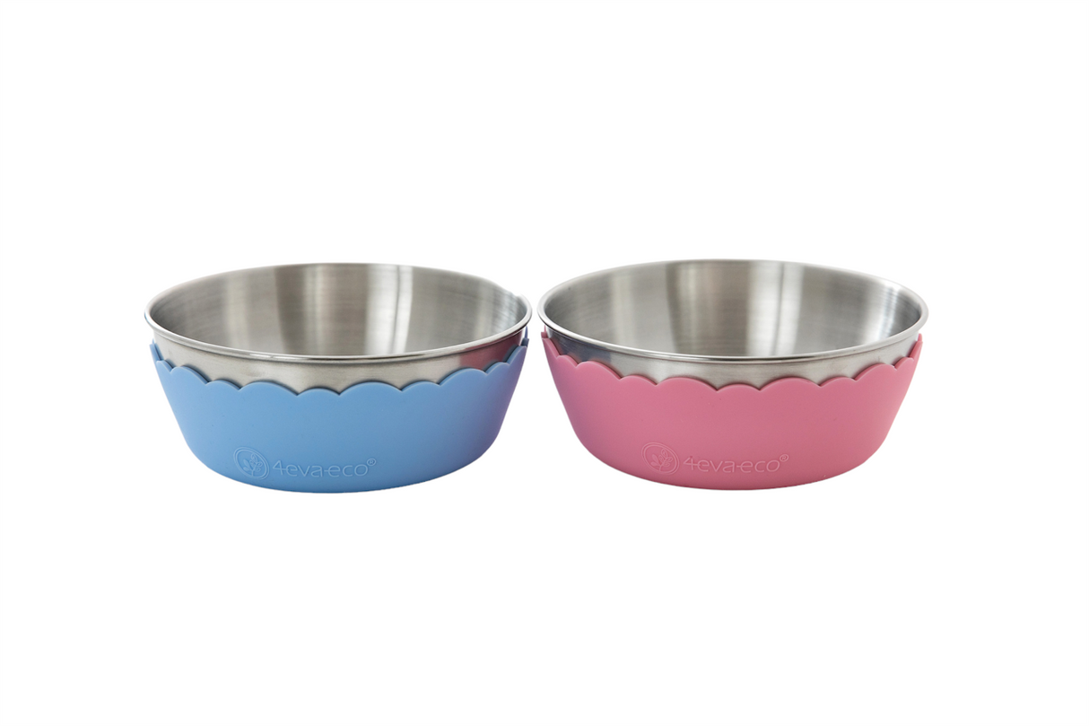 Pastel Salad Bowl 4pcs (2 x stainless steel bowls, 2 x silicone bowls)