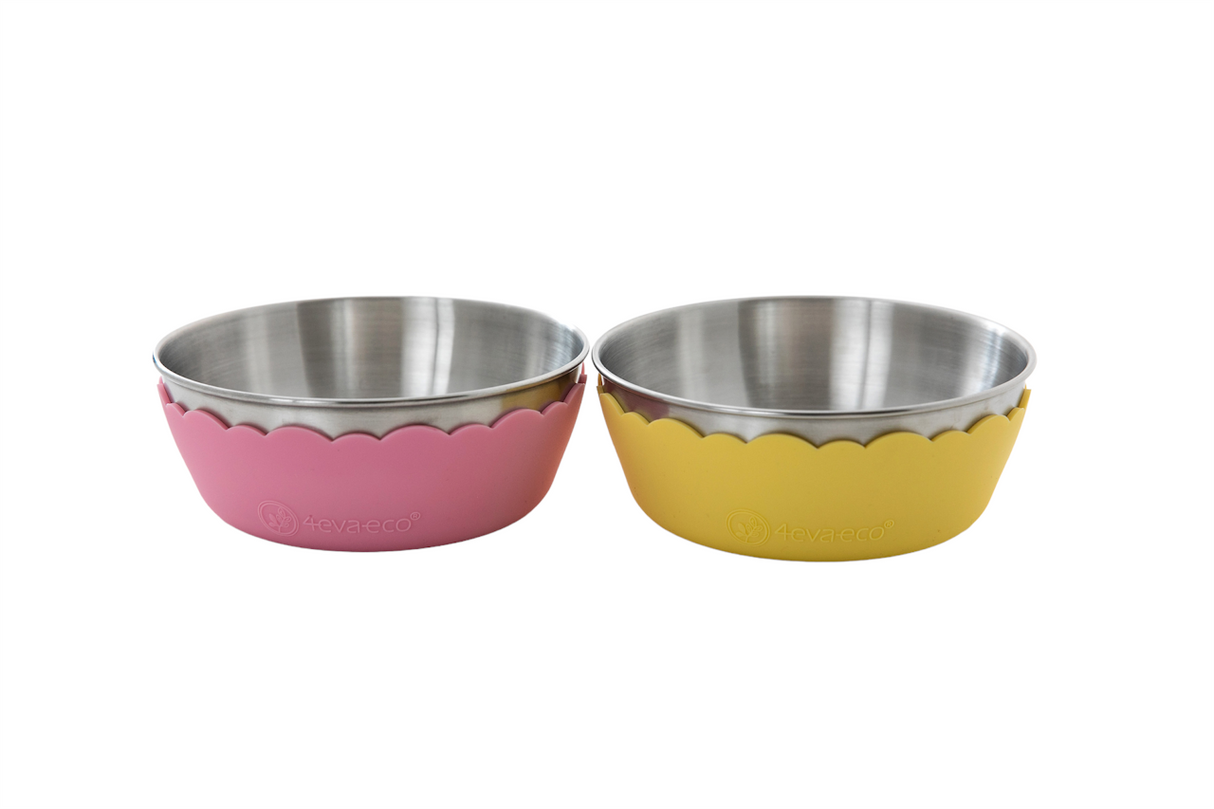 Pastel Salad Bowl 4pcs (2 x stainless steel bowls, 2 x silicone bowls)