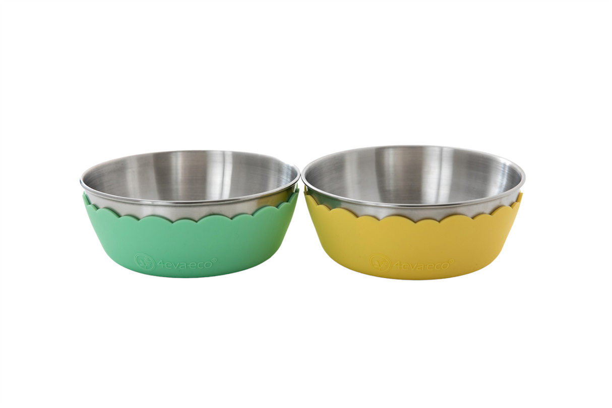 Pastel Salad Bowl 4pcs (2 x stainless steel bowls, 2 x silicone bowls)