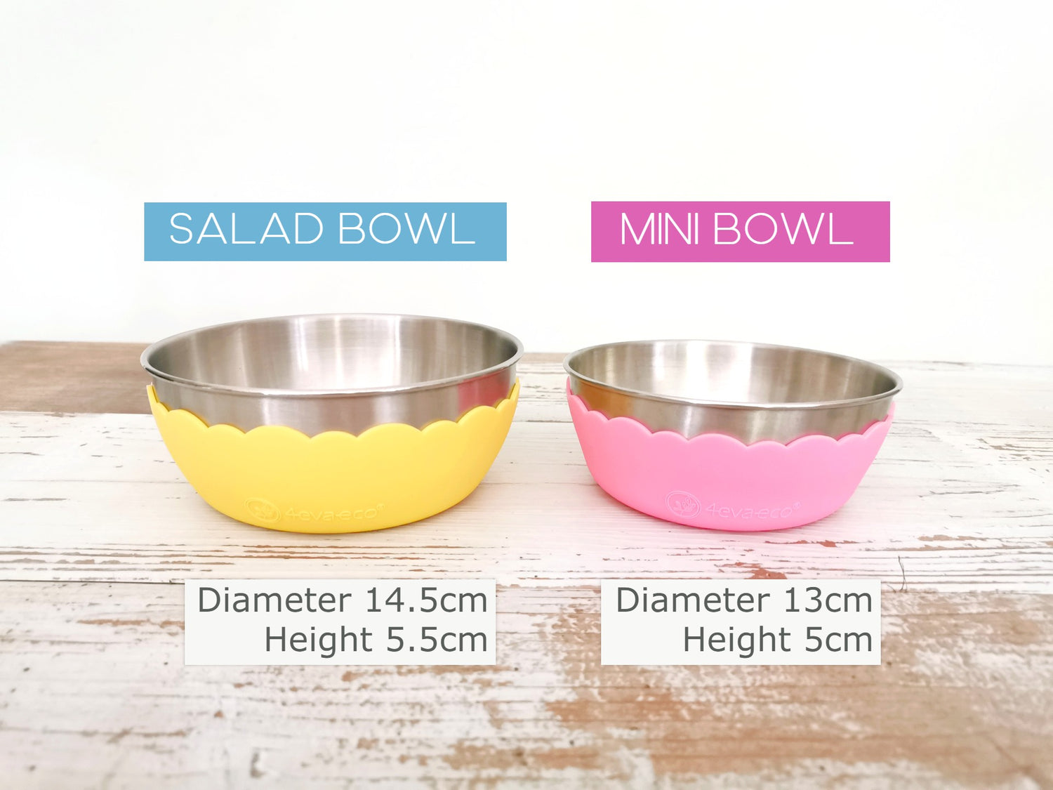Pastel Salad Bowl 4pcs (2 x stainless steel bowls, 2 x silicone bowls)